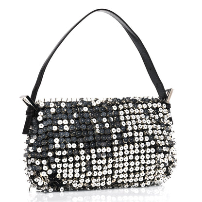 Fendi Sequin Beaded Baguette Silver Dark Brown 2 of 9