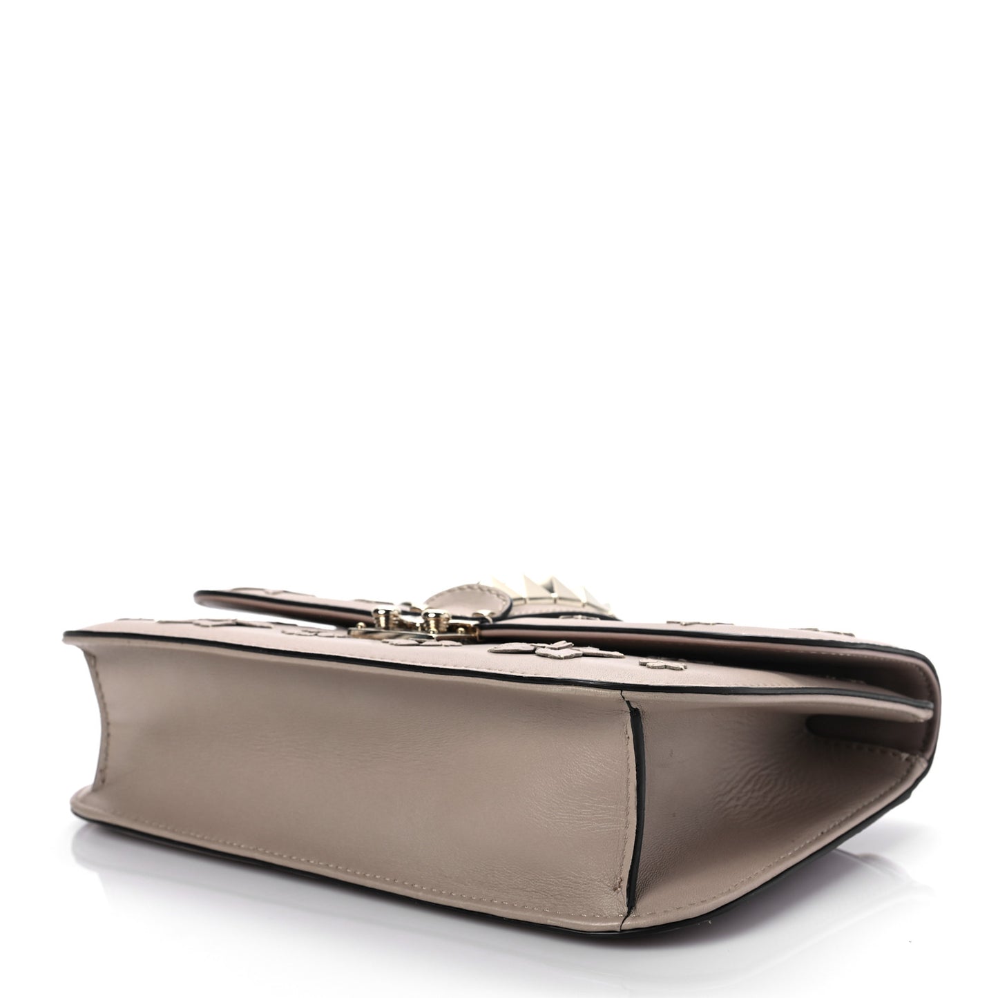 Vitello Flower Embellished Medium Glam Lock Rockstud Flap Poudre