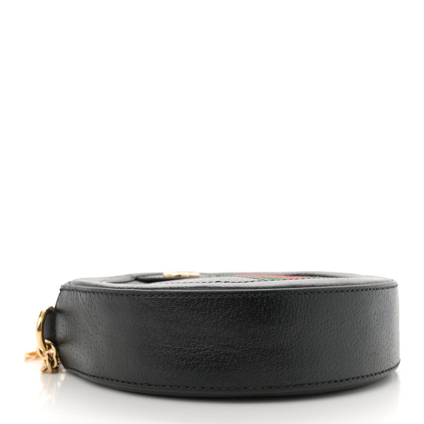 Grained Calfskin Web Mini Ophidia Round Shoulder Bag Black