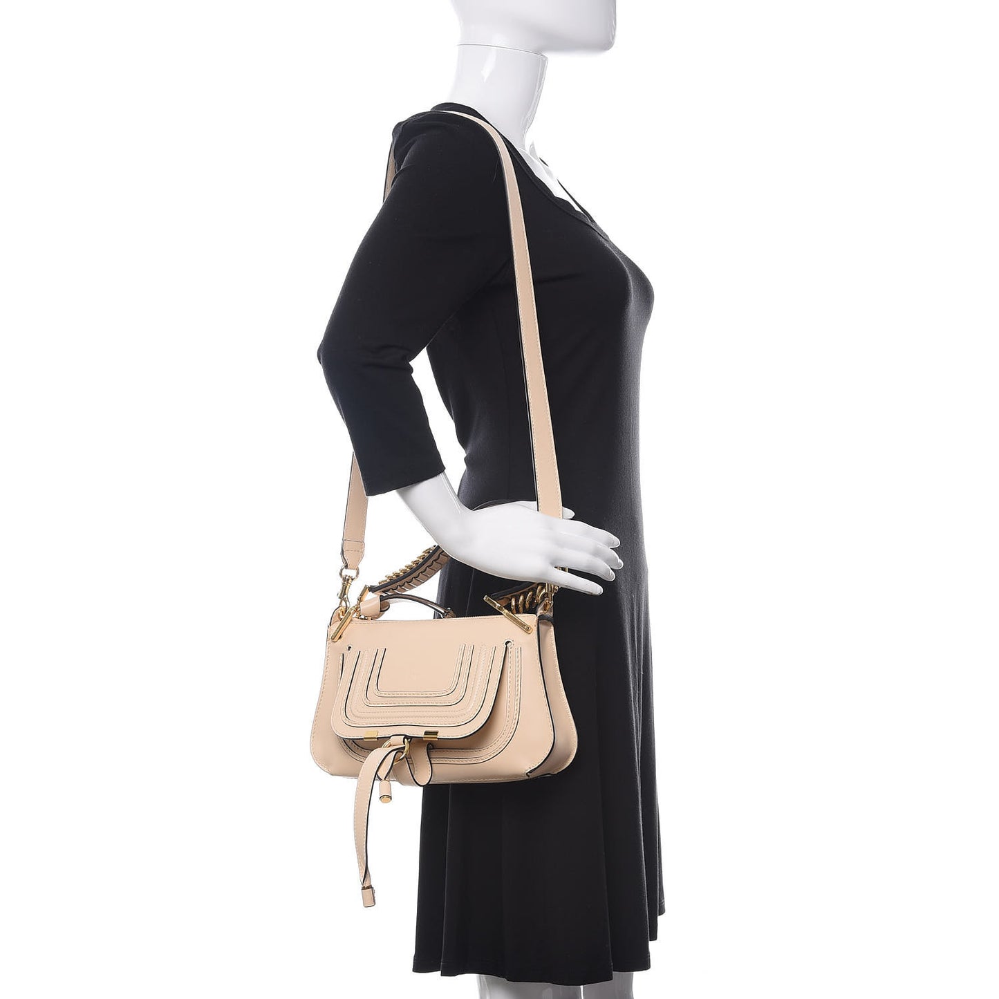 Shiny Calfskin Small Marcie Saddle Shoulder Bag Cream