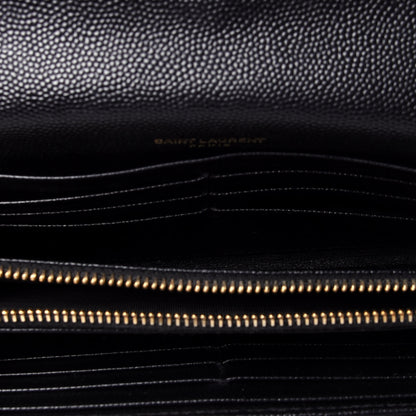 Saint Laurent Grain De Poudre Matelasse Chevron Monogram Flap Wallet Black 5 of 12