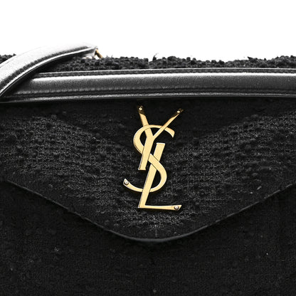 Saint Laurent Boucle Tweed Quilted Small Loulou Puffer Monogram Chain Satchel Black 8 of 10
