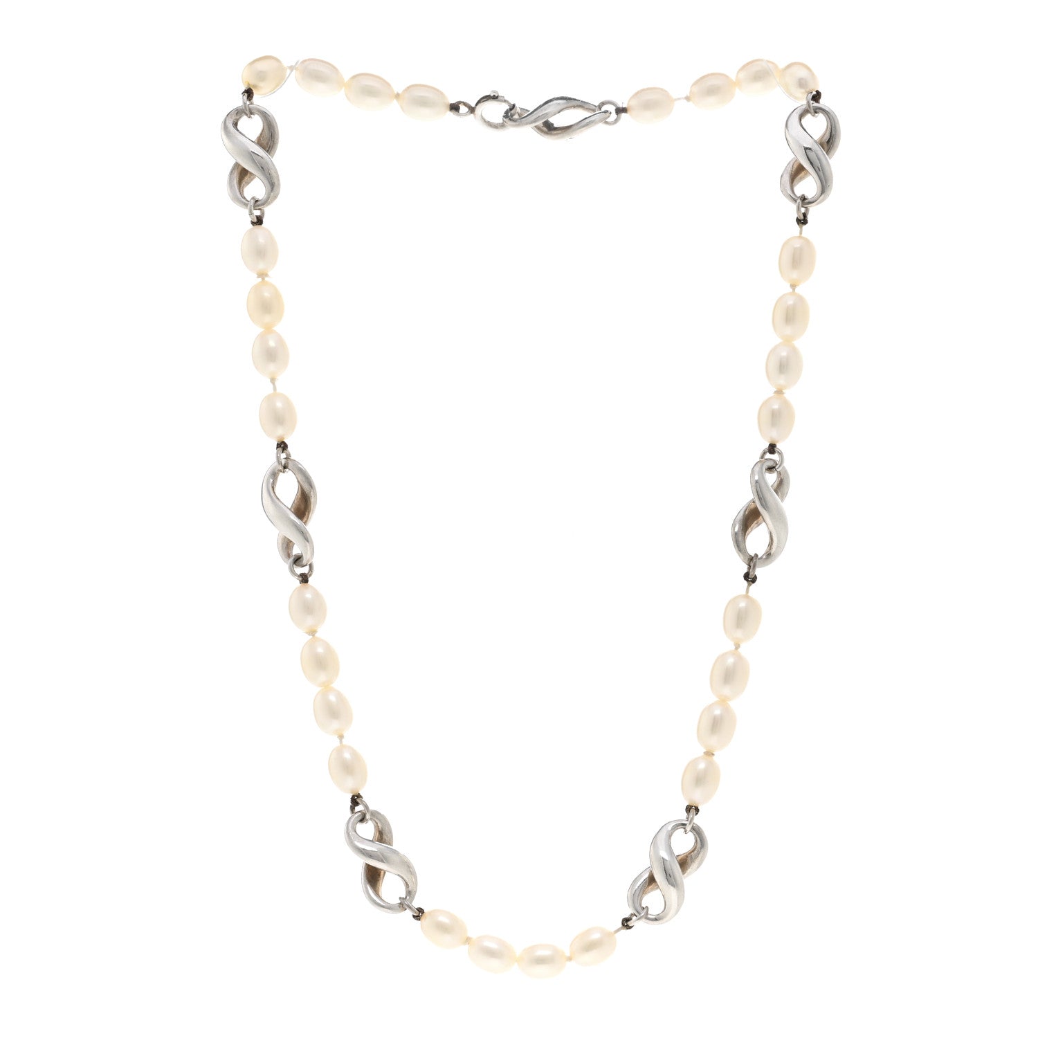 Tiffany Sterling Silver Pearl Infinity Necklace 3 of 4