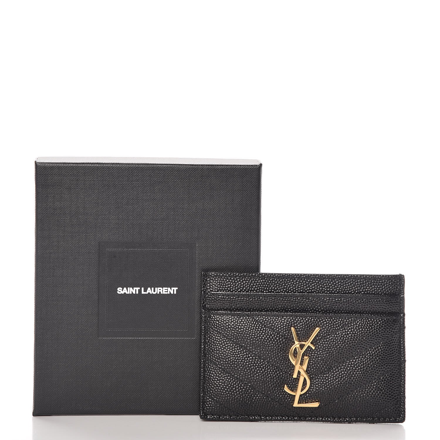 Saint Laurent Grain De Poudre Matelasse Chevron Monogram Credit Card Case Black 8 of 8