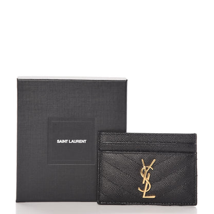 Saint Laurent Grain De Poudre Matelasse Chevron Monogram Credit Card Case Black 8 of 8