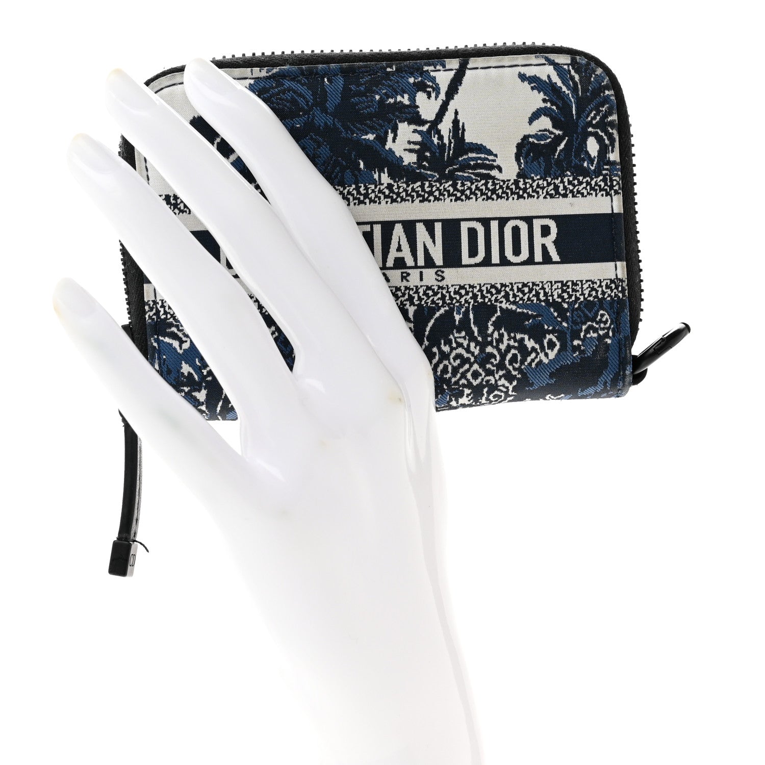 Christian Dior Technical Fabric Embroidered Palm Tree Toile De Jouy DiorTravel Detachable Card Holder Blue 2 of 7