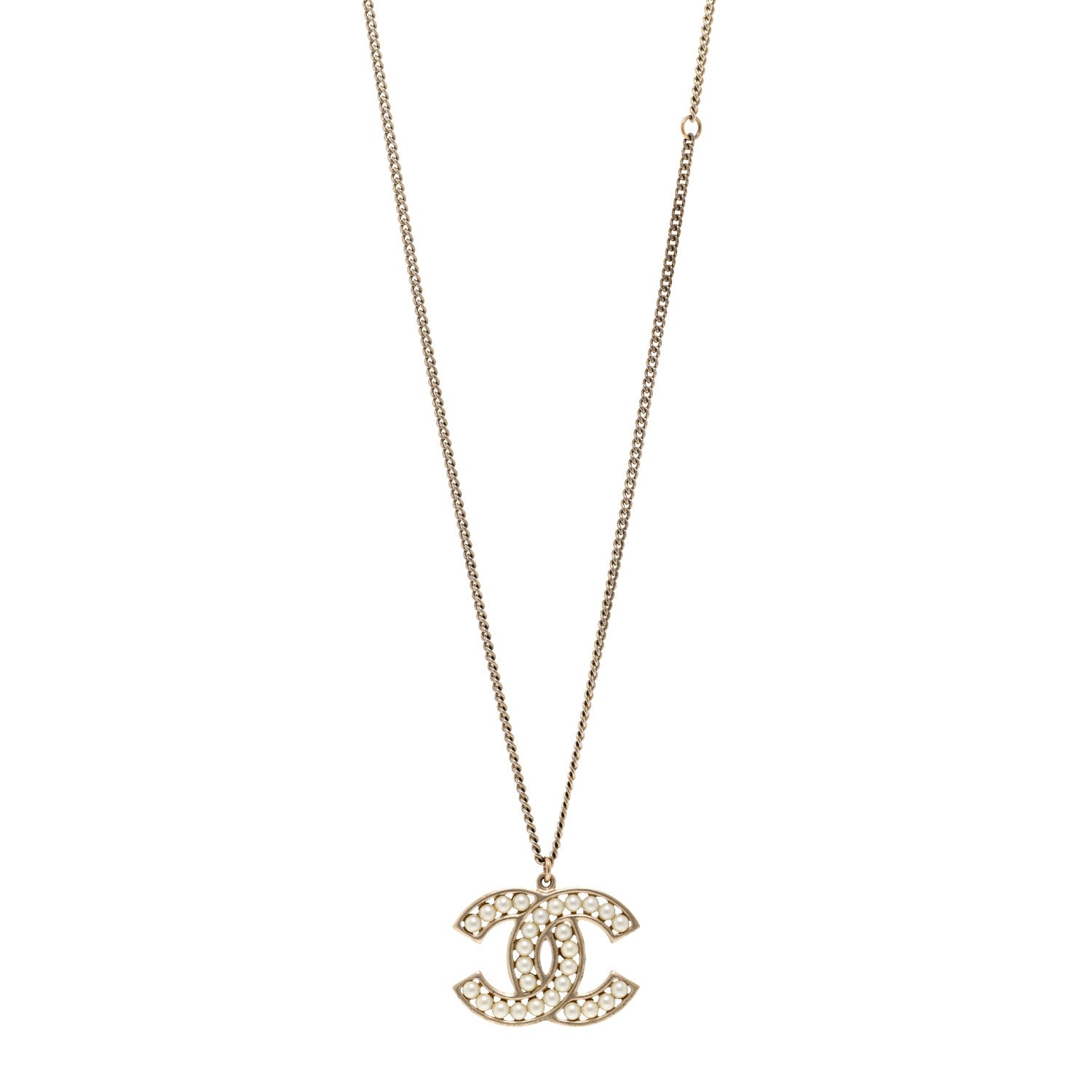 Chanel Pearl CC Pendant Necklace Gold 1 of 6