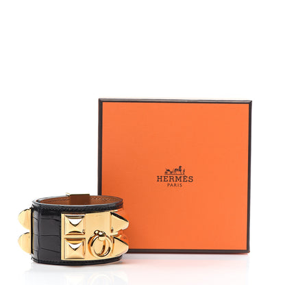 Hermes Shiny Alligator Collier de Chien CDC Bracelet T2 Black 5 of 5