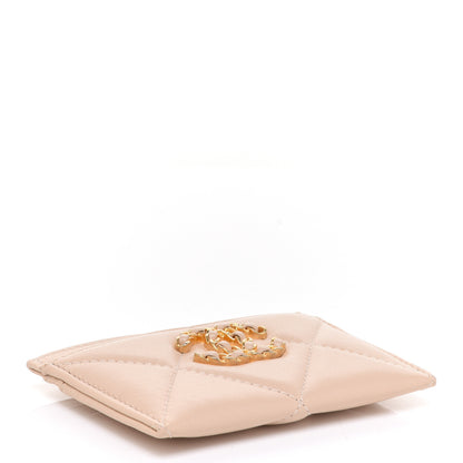 Chanel Shiny Goatskin Quilted Chanel 19 Card Holder Beige 4 of 9