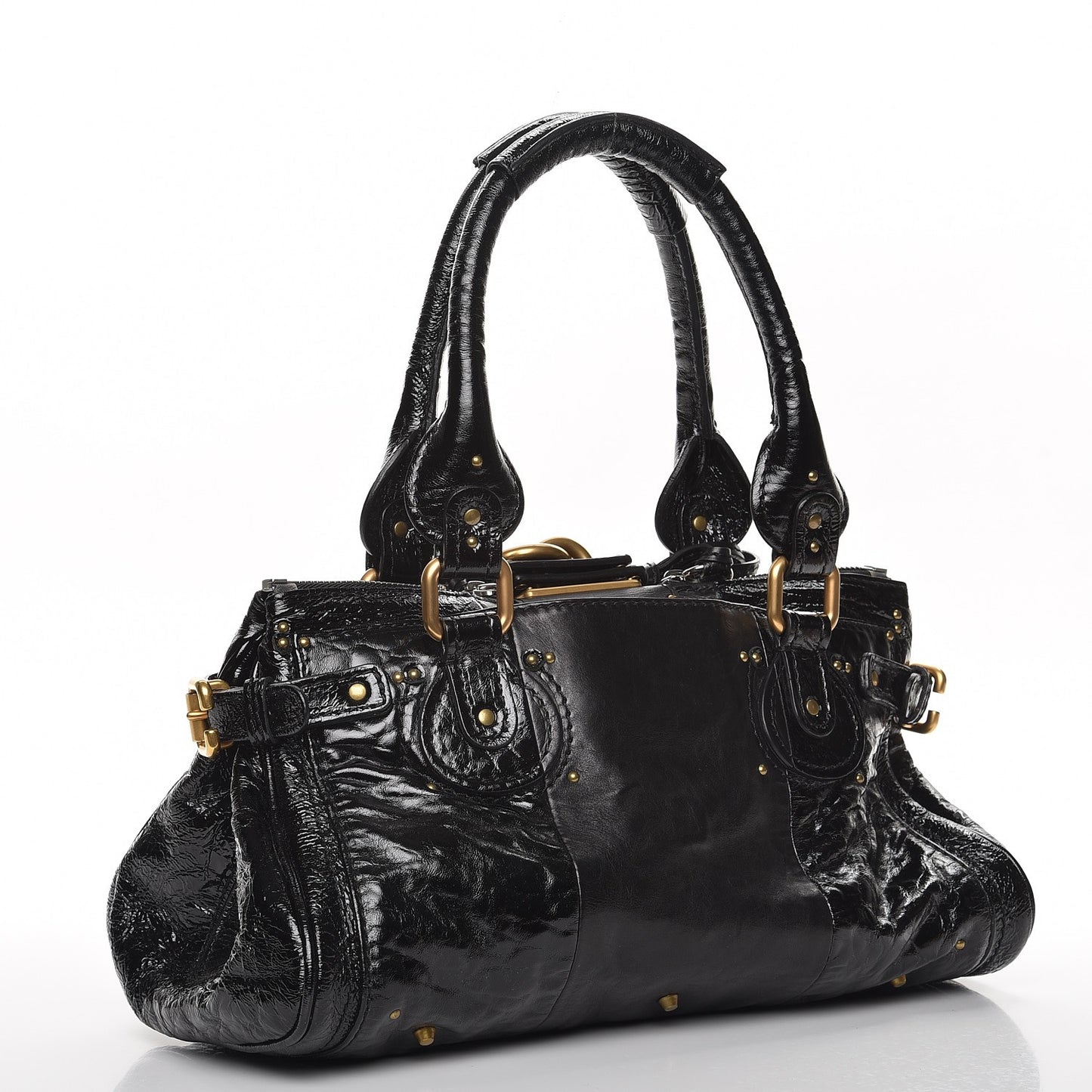 Patent Lambskin Medium Paddington Satchel Black