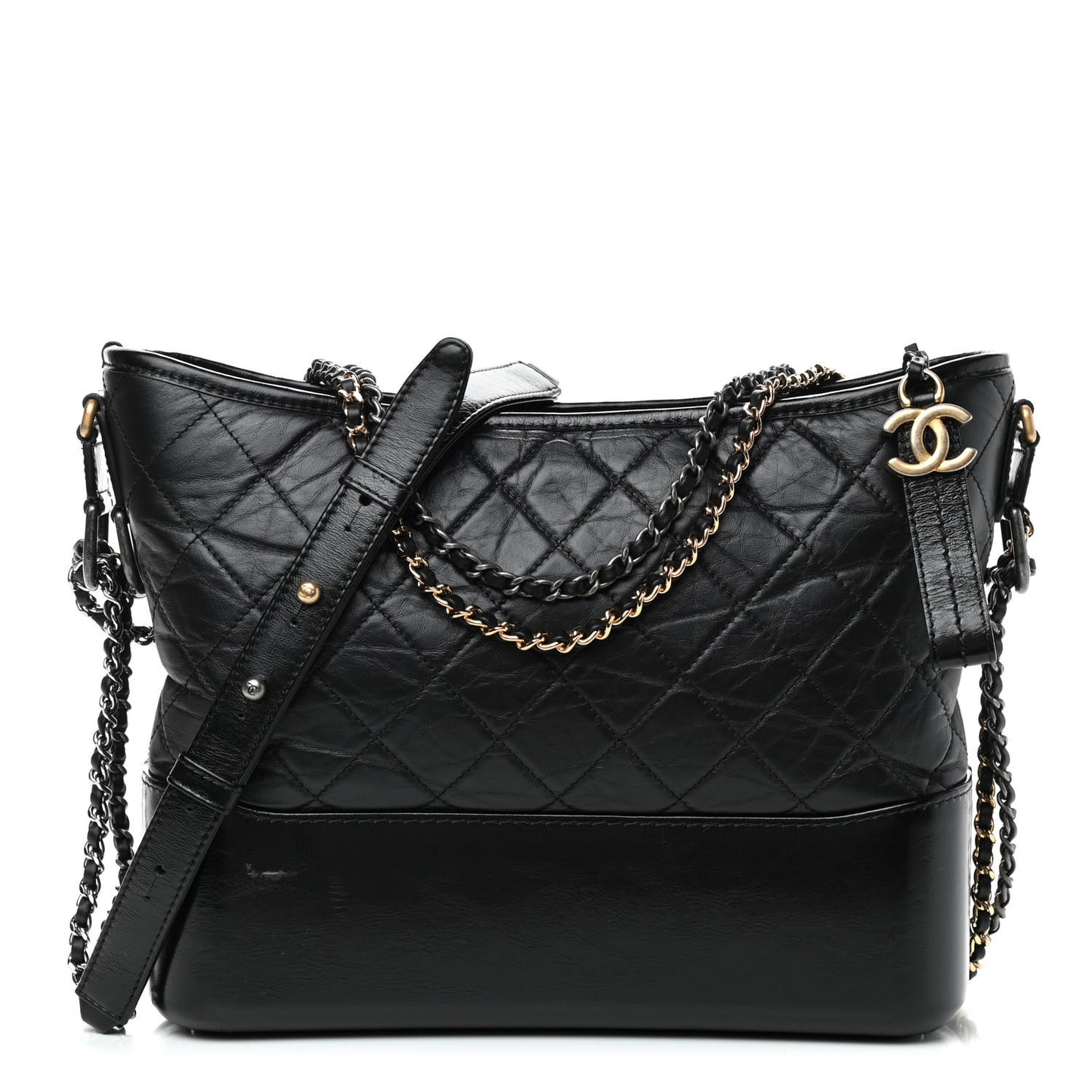 Aged Calfskin Quilted Medium Gabrielle Hobo Black