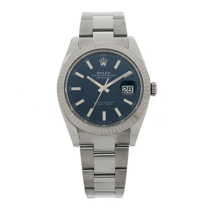 Rolex Stainless Steel 18K White Gold 41mm Oyster Perpetual Datejust Watch Bright Blue 126334 1 of 5