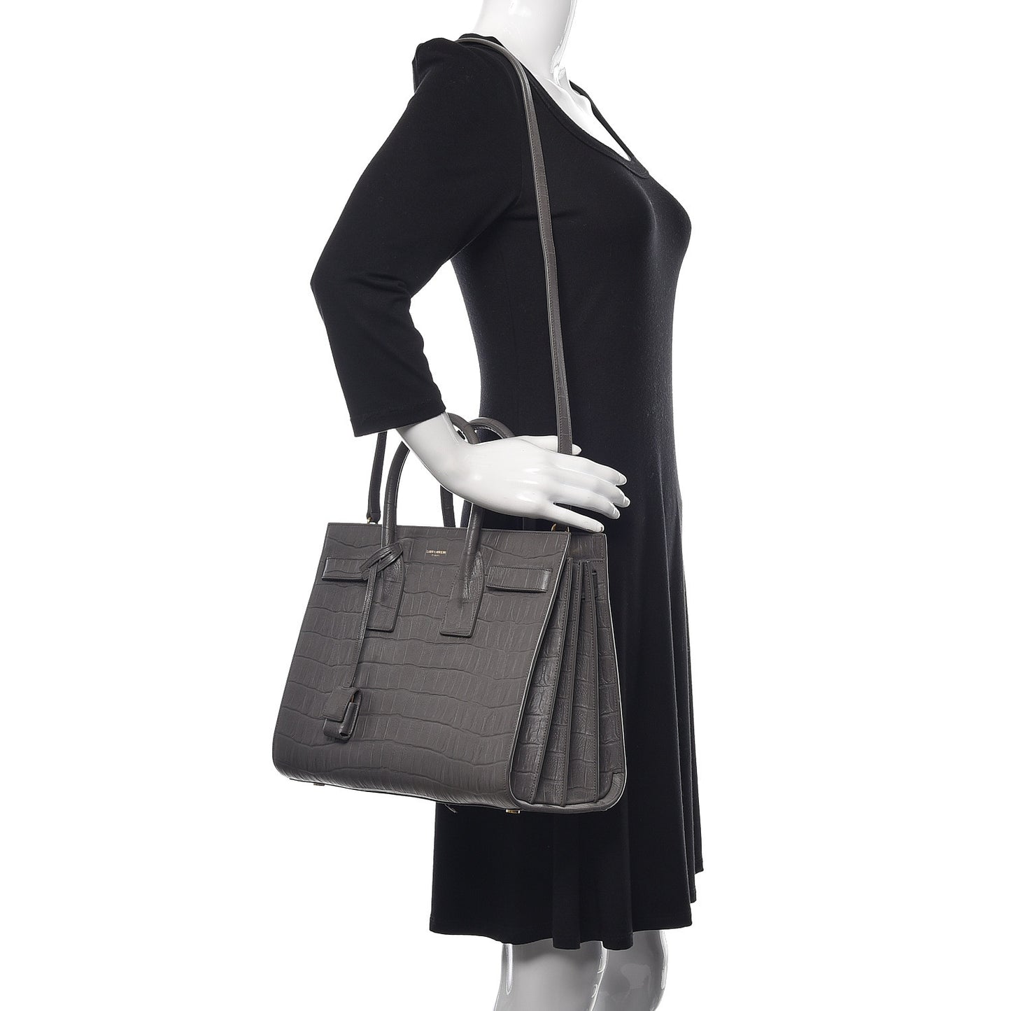 Calfskin Crocodile Embossed Small Sac De Jour Fog