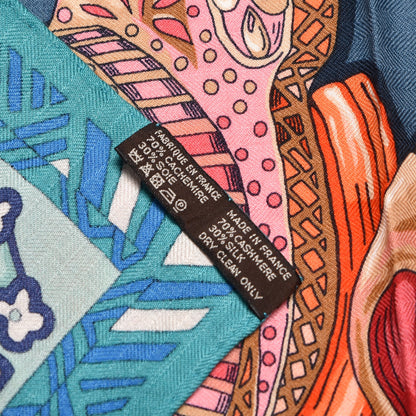 Hermes Cashmere Silk Zenobie Reine De Palmyre 140 Turquoise Rose Gris Bleuette 6 of 6