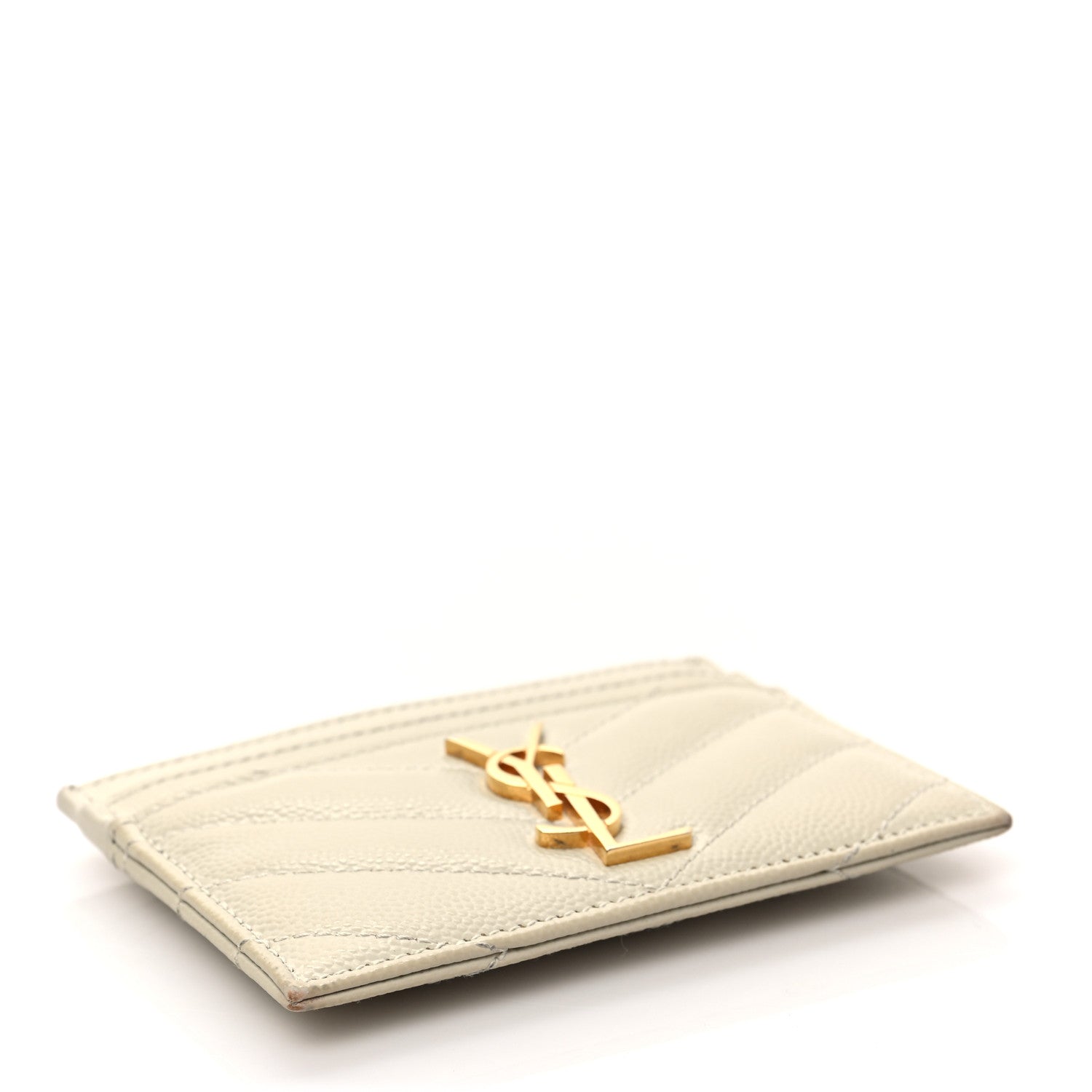 Saint Laurent Grain De Poudre Matelasse Chevron Monogram Credit Card Case Crema Soft 4 of 9