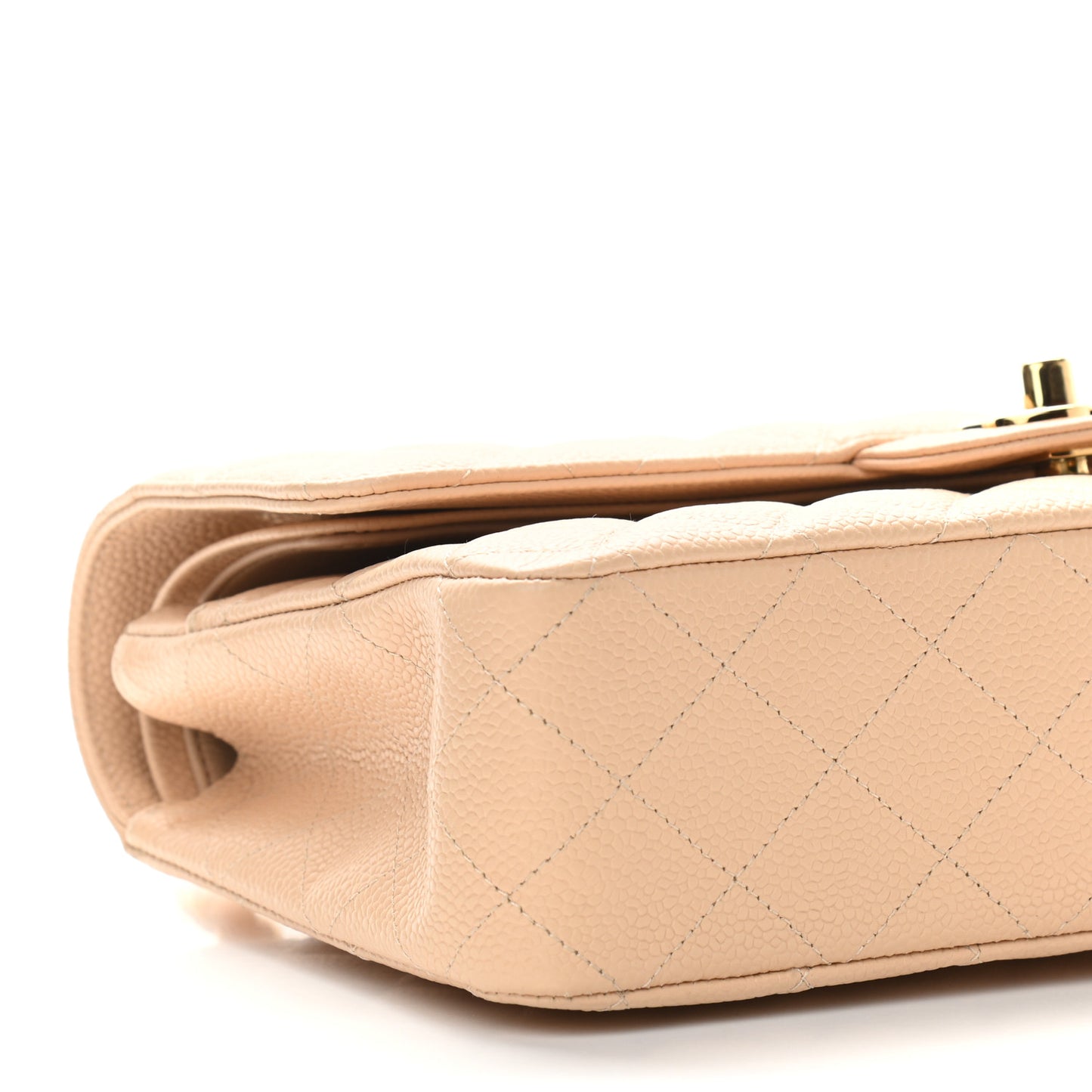 Caviar Quilted Medium Double Flap Beige