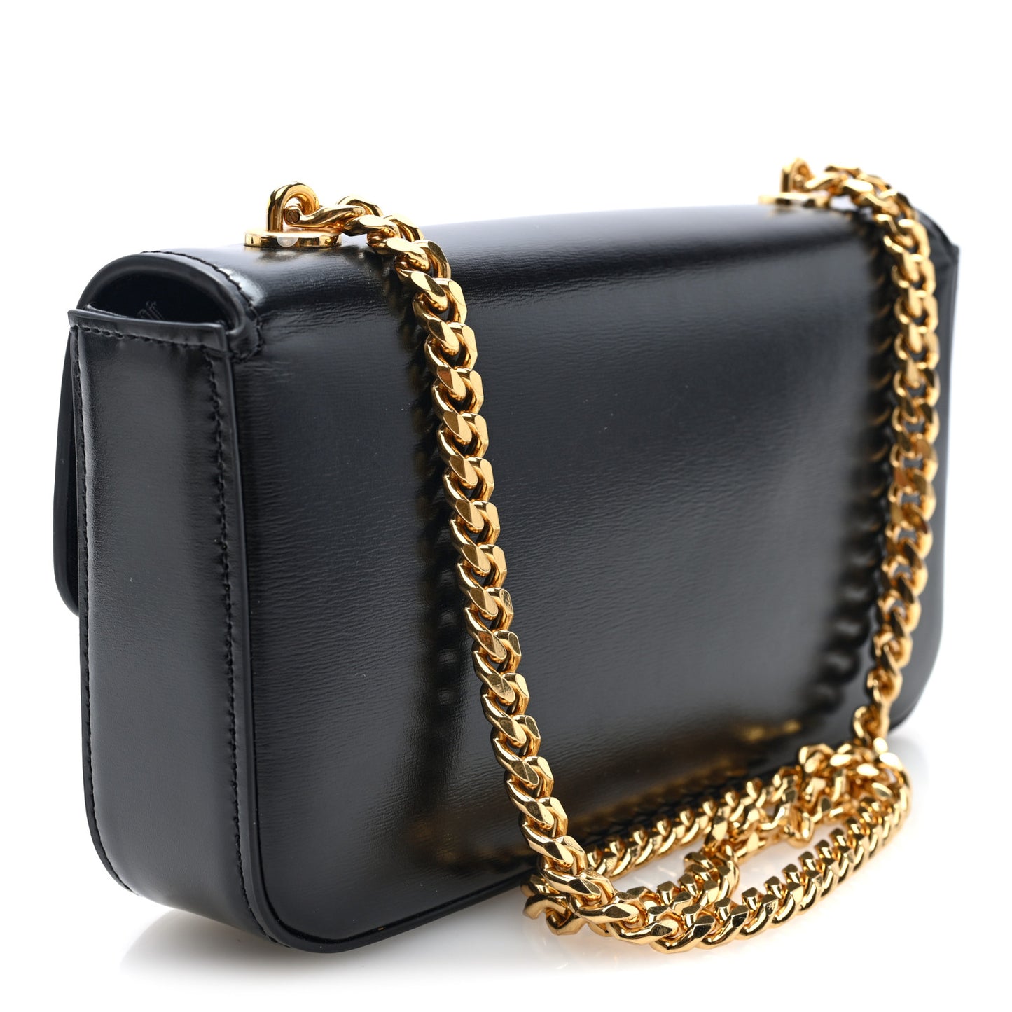 Shiny Calfskin Triomphe Studded Chain Shoulder Bag Black