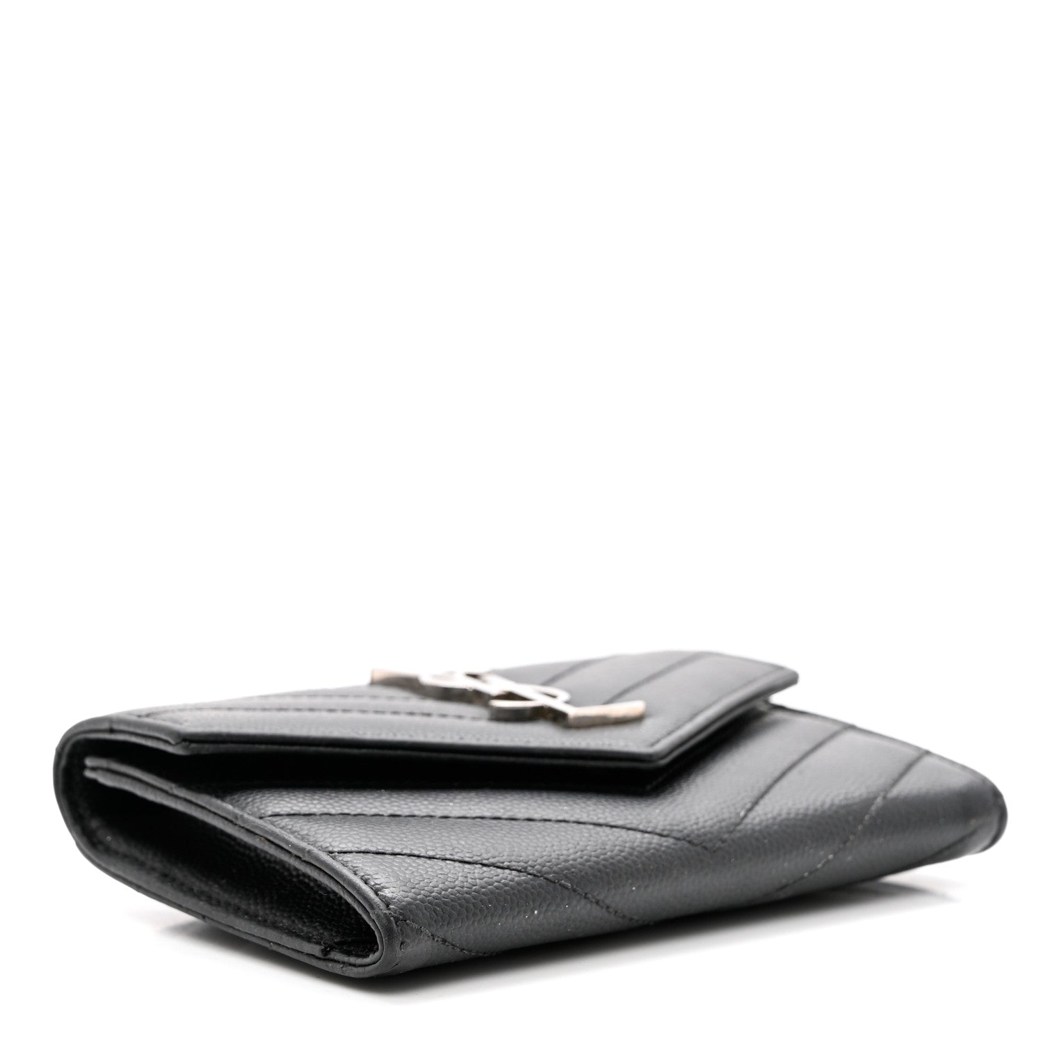 Saint Laurent Grain De Poudre Matelasse Chevron Small Monogram Envelope Wallet Black 4 of 8