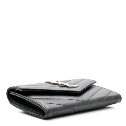 Saint Laurent Grain De Poudre Matelasse Chevron Small Monogram Envelope Wallet Black 4 of 8