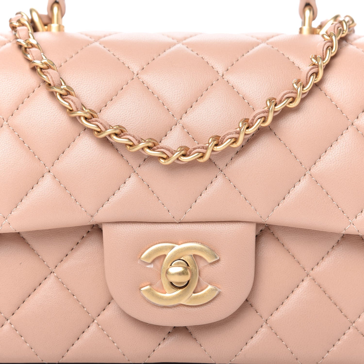 Chanel Lambskin Quilted Mini Top Handle Rectangular Flap Beige 10 of 11