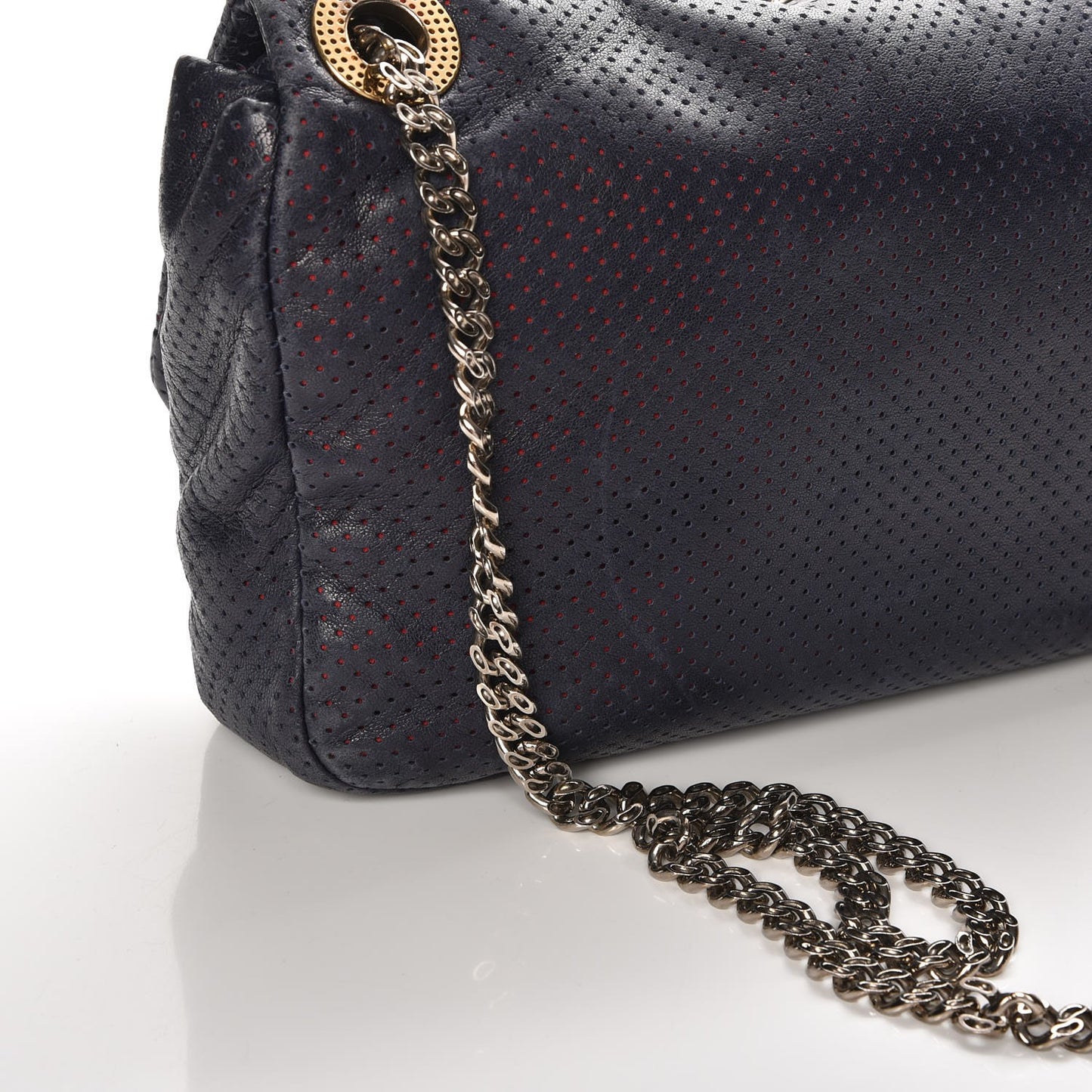 Calfskin Perforated Large Drill Flap Navy Blue