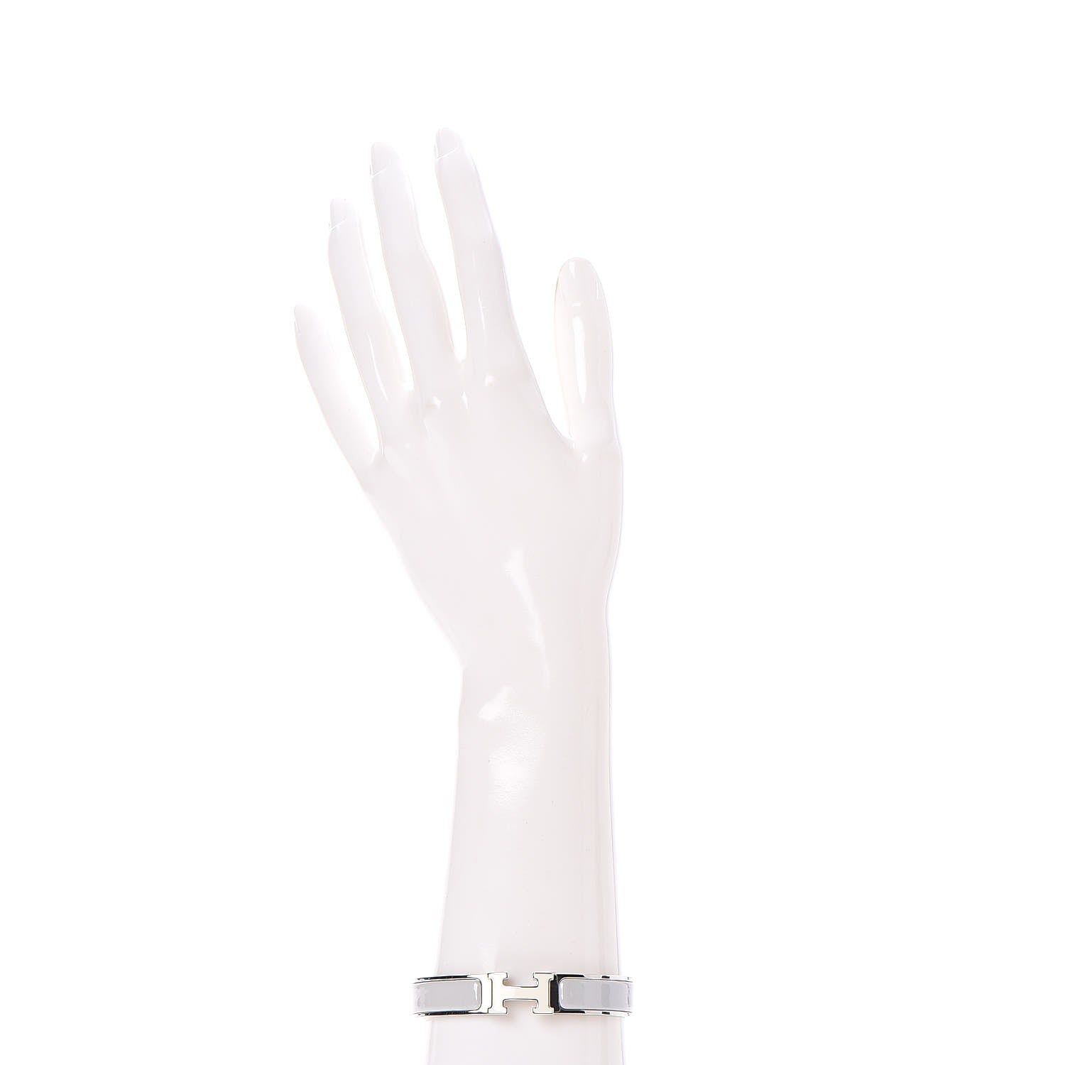 Hermes Enamel Narrow Clic Clac H Bracelet GM Blanc Gris Claire 2 of 5