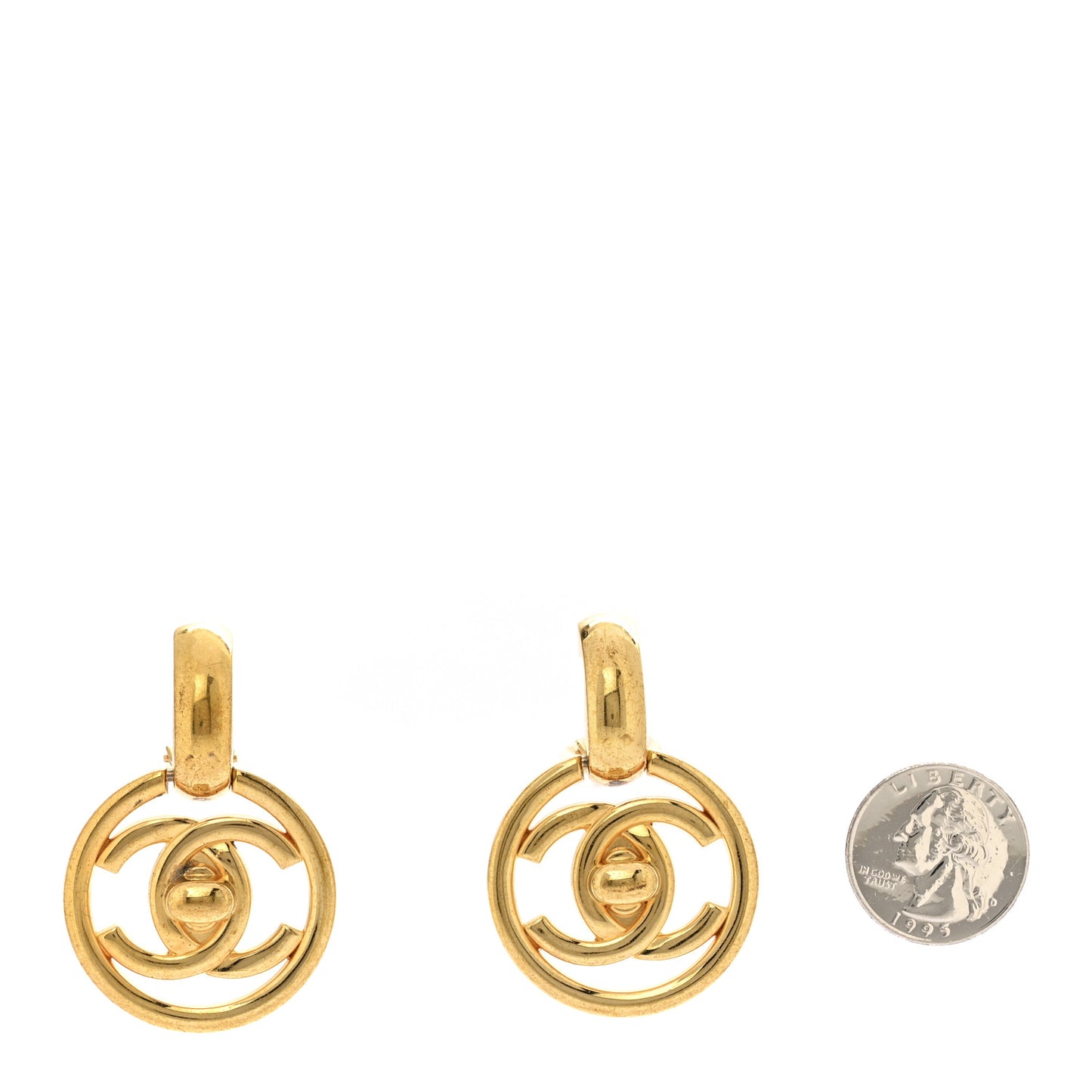 Metal CC Turnlock Clip On Earrings Gold