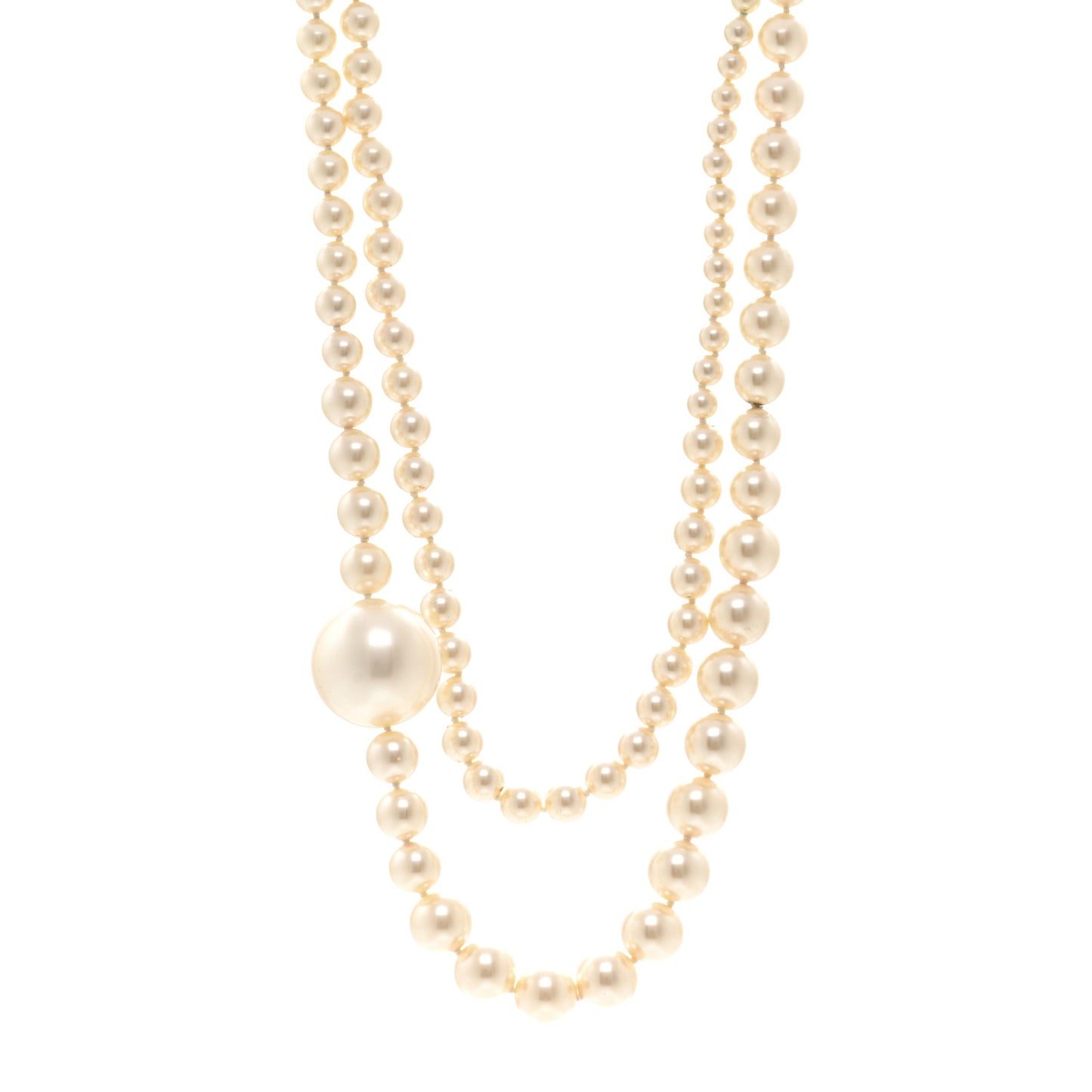 Graduated Pearl CC Long Necklace Gold