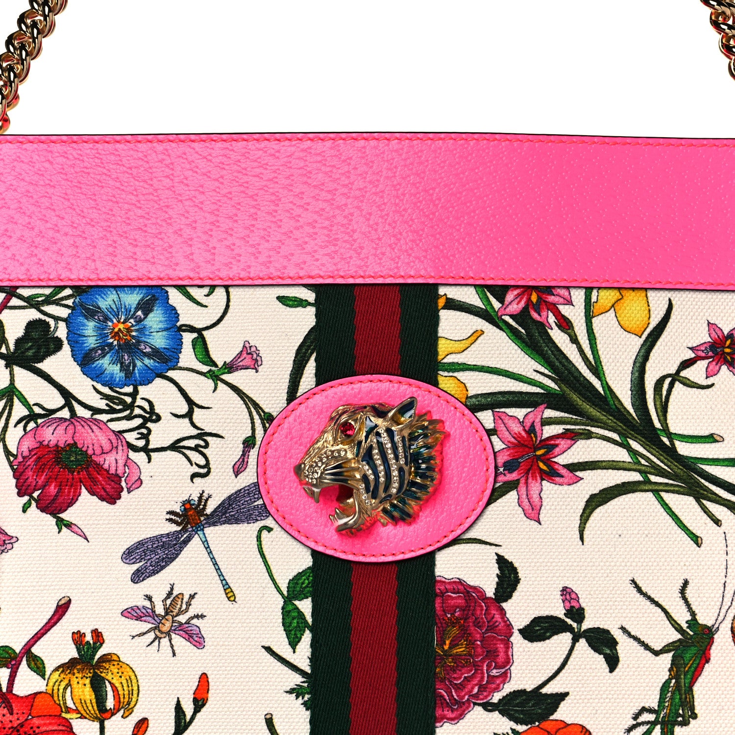 Gucci Canvas Flora Large Rajah Chain Tote White Multicolor Fuxia Fluo 8 of 11