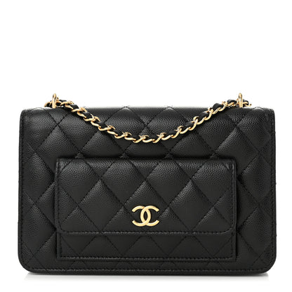 Chanel Caviar Quilted Pocket Clutch With Chain WOC Black 1 of 13