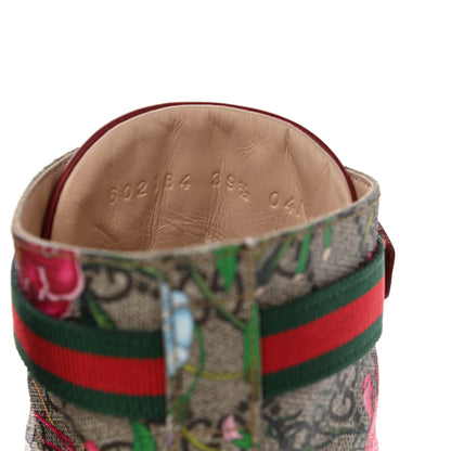 Gucci GG Supreme Monogram Flora Lace Up Combat Ankle Boots 39.5 Beige Multicolor Red 8 of 11