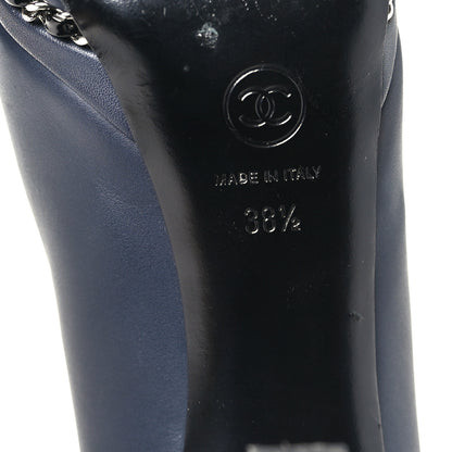 Chanel Calfskin Patent CC Cap Toe Platform Chain Pumps 38.5 Navy Black 7 of 9