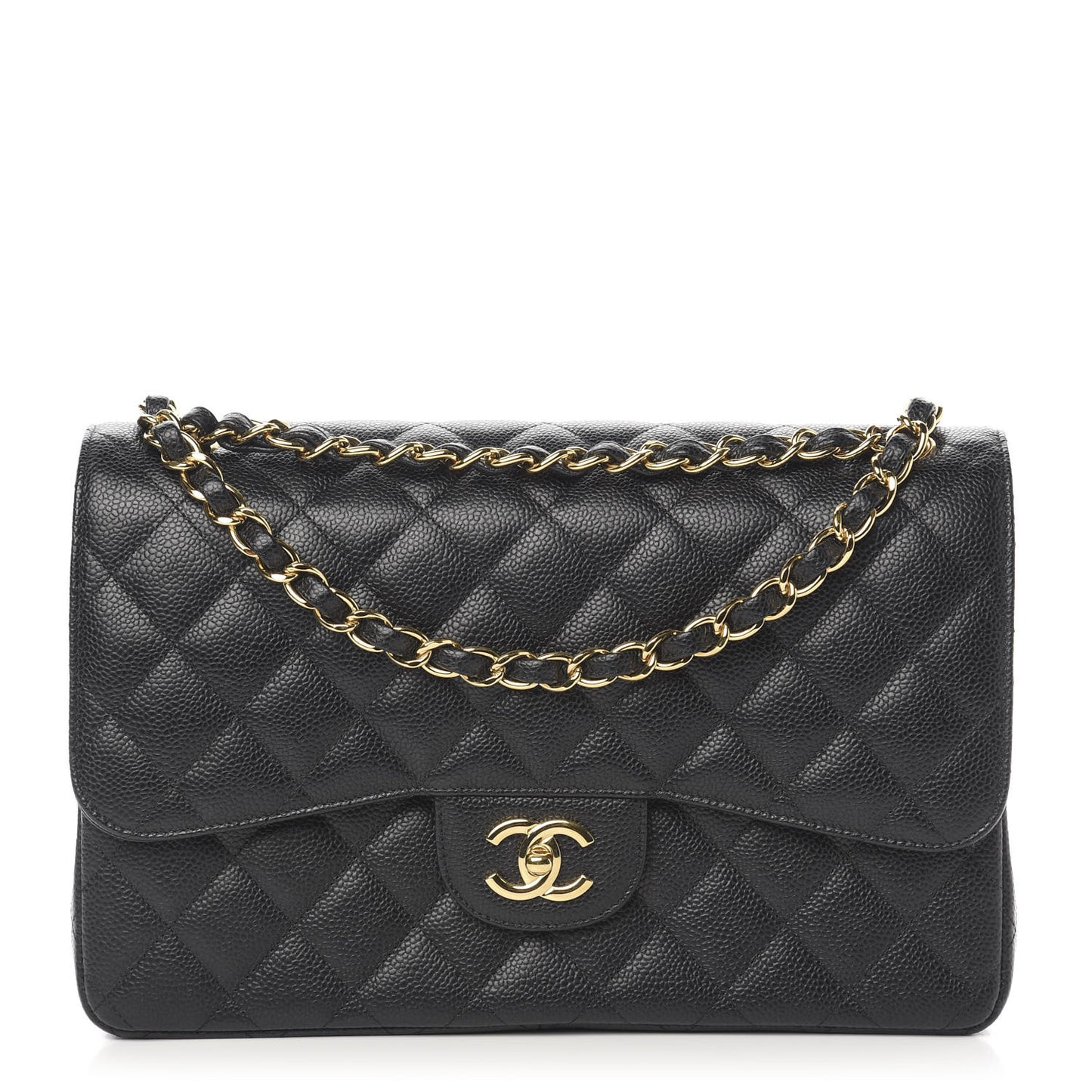 Caviar Quilted Jumbo Double Flap Black