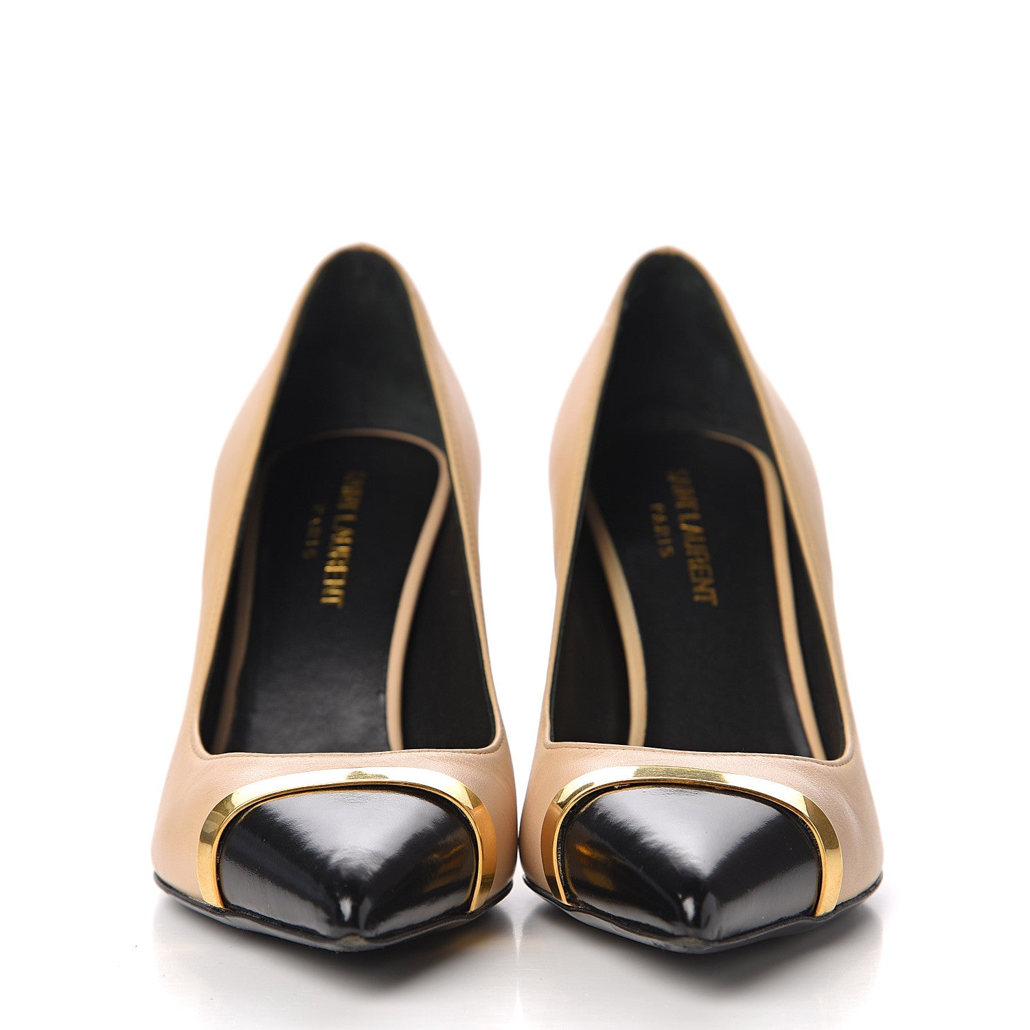 Saint Laurent Mat Glossy Nappa Cap Toe Paris 105 Pumps 37 Nude Powder Black 2 of 11