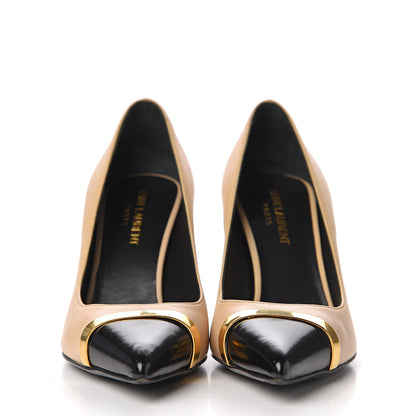 Saint Laurent Mat Glossy Nappa Cap Toe Paris 105 Pumps 37 Nude Powder Black 2 of 11