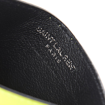 Saint Laurent Patent Grain De Poudre Matelasse Chevron Monogram Credit Card Case Neon Yellow 6 of 6