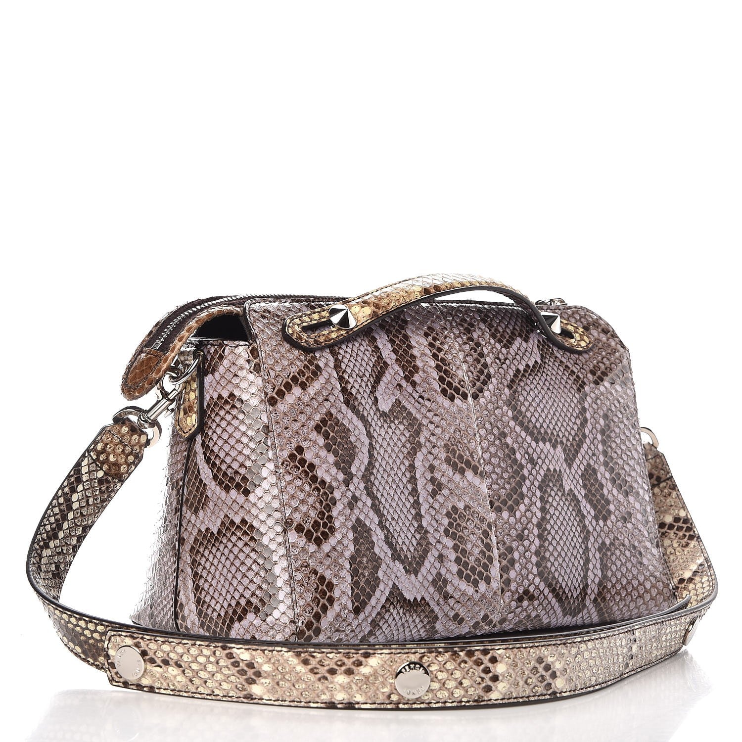 Fendi Shiny Snakeskin Bi-Color Medium By The Way Boston Bag Cassis Multicolor 3 of 7