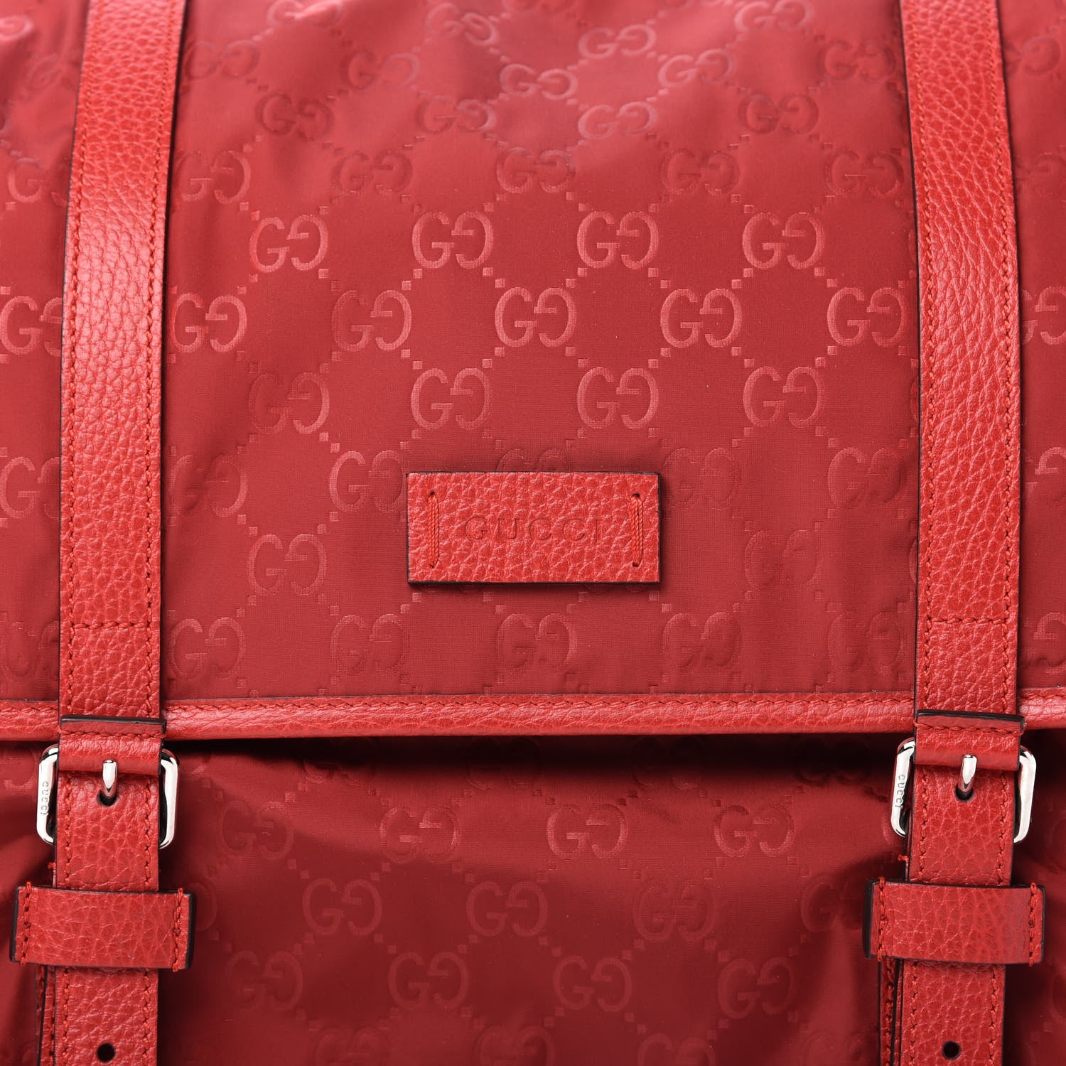Gucci Nylon Monogram Double Buckle Flap Messenger Bag Vibrant Red 10 of 10