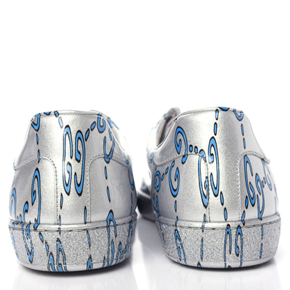 Gucci Miro Rubber Wax GucciGhost Print Mens New Ace Sneakers 9 Silver 7 of 11