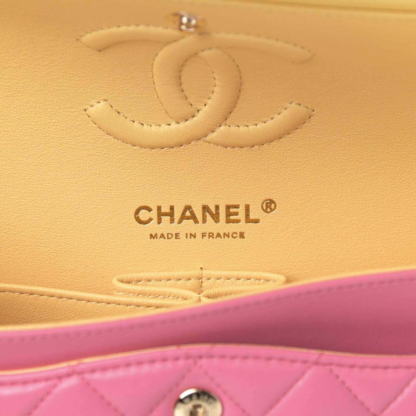 Lambskin Quilted Small Double Flap Pink Yellow