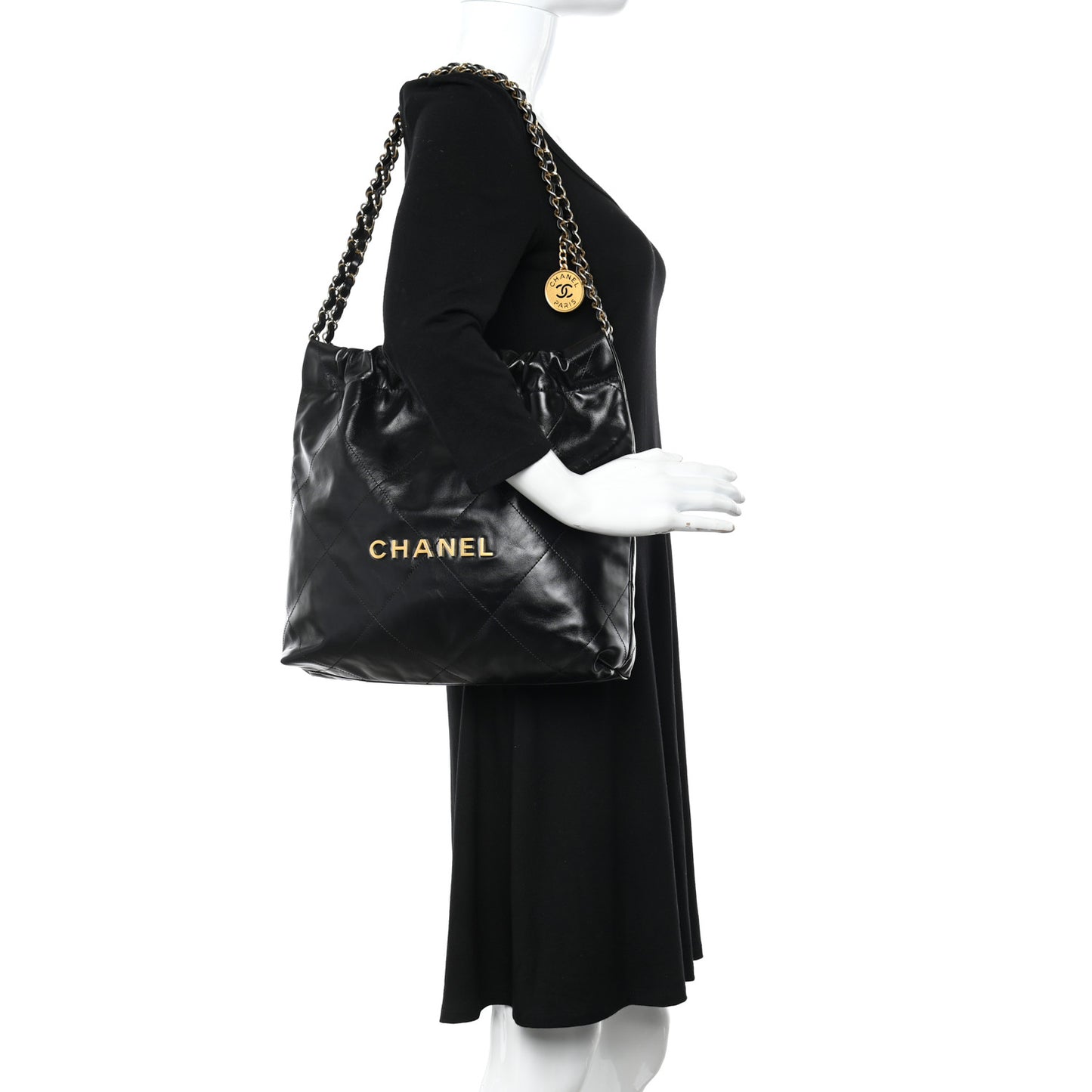 Shiny Calfskin Quilted Small Chanel 22 Black