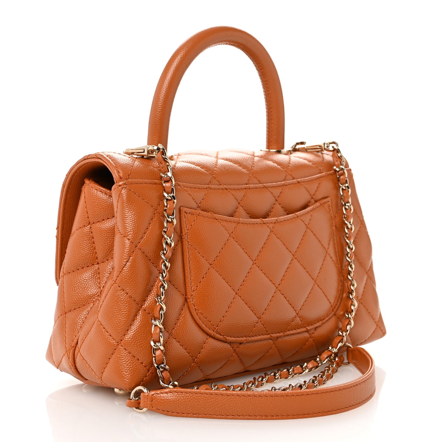Caviar Quilted Mini Coco Handle Flap Light Brown
