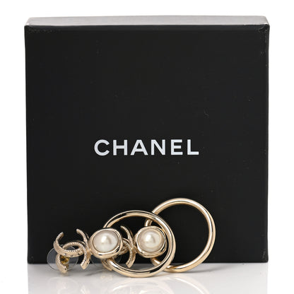 Chanel Metal Pearl CC Hoop Drop Earrings Gold 5 of 5
