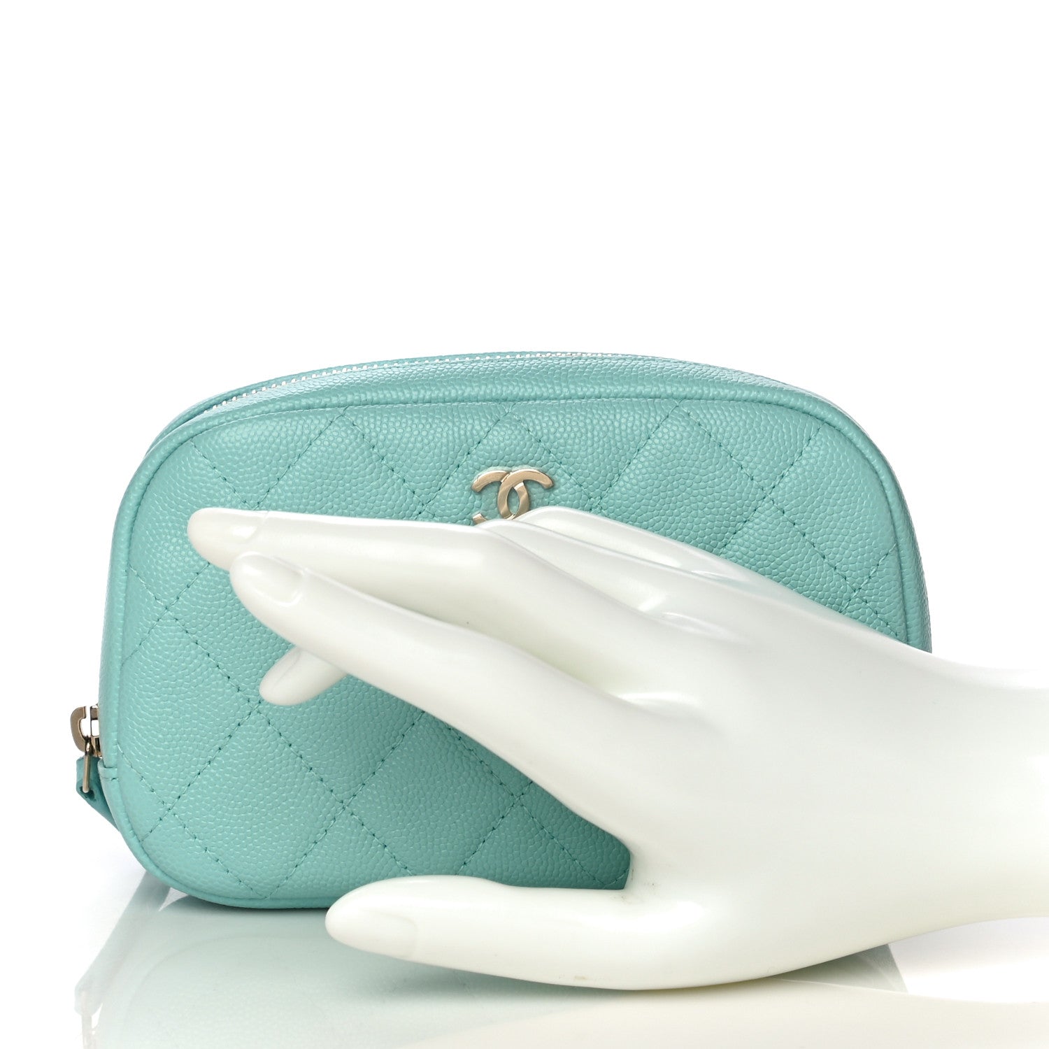 Chanel Caviar Quilted Small Curvy Pouch Cosmetic Case Light Blue 2 of 8