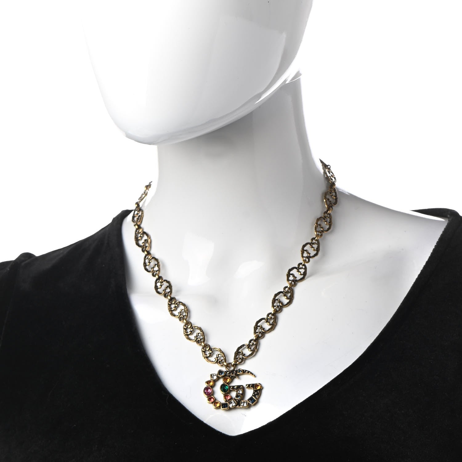 Gucci Crystal Marmont Necklace Aged Gold Multicolor 2 of 8
