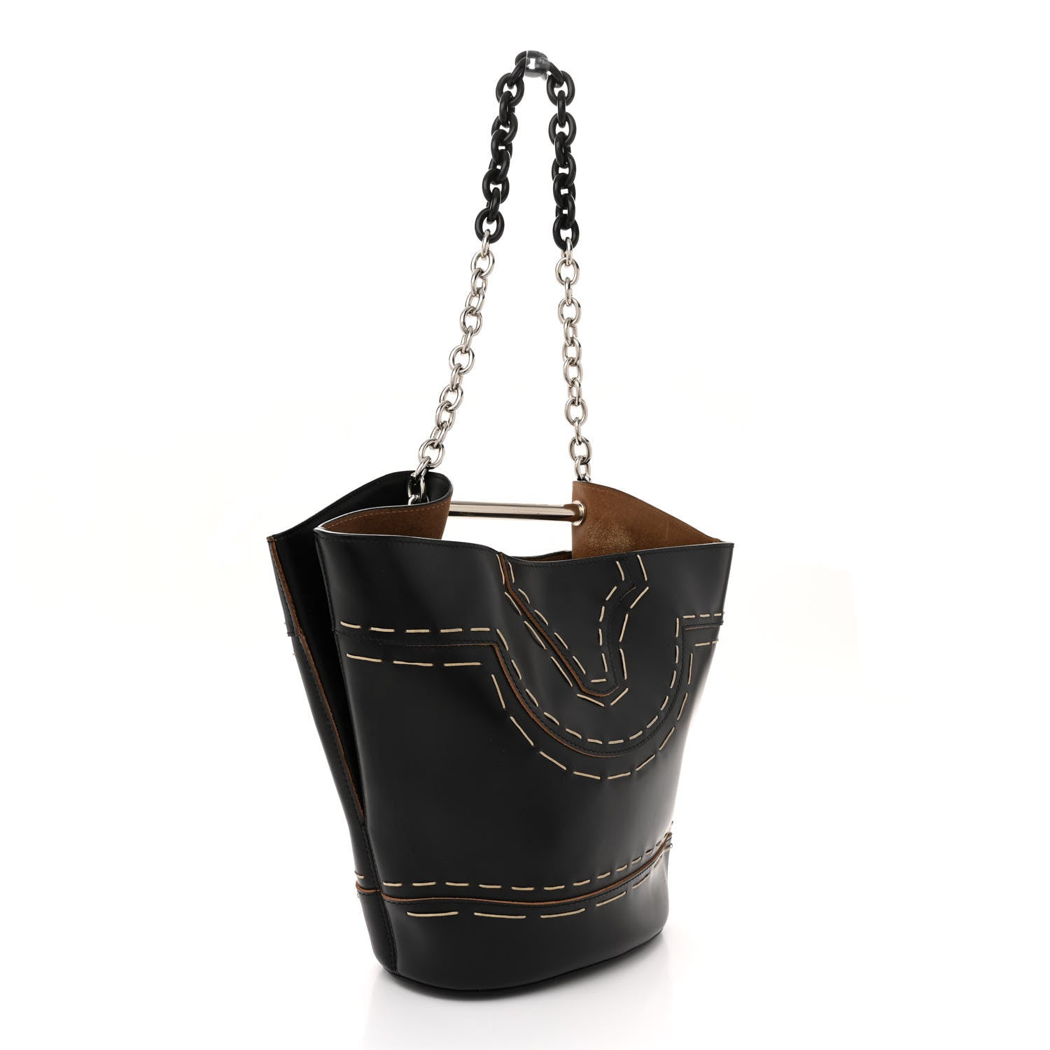 Balenciaga Calfskin Pickstitch Mini Top Handle Bucket Bag Black 3 of 15