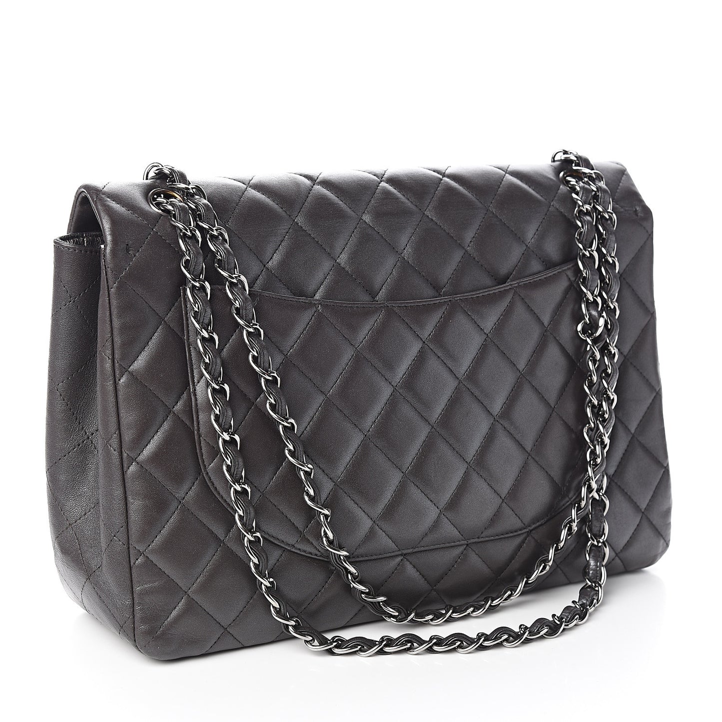 Metallic Lambskin Quilted Maxi Single Flap Grey