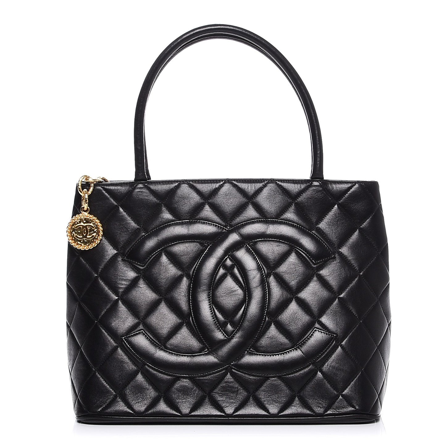 Lambskin Quilted Medallion Tote Black