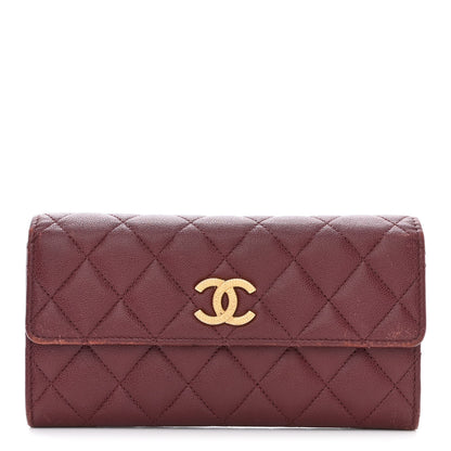 Chanel Caviar Quilted Studded CC Large Gusset Flap Wallet Burgundy 1 of 12
