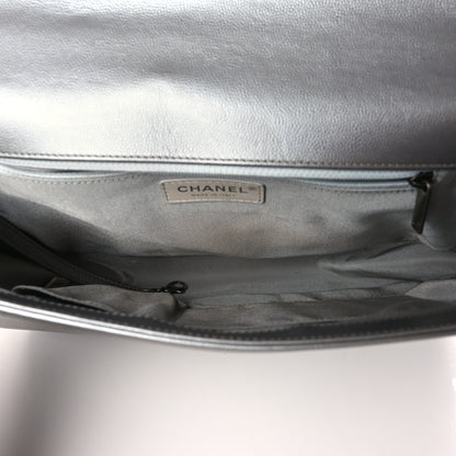 Chanel Caviar Chevron New Medium Boy Flap Silver 5 of 9